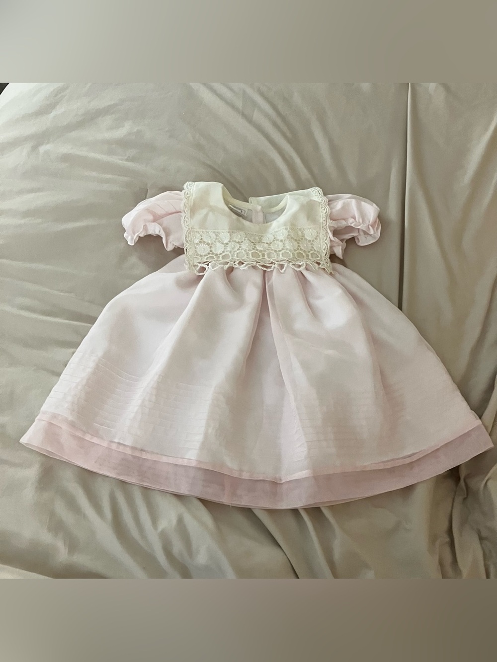 Creaciones Ruvi Vintage Pink Toddler Dress Size 2 Lace Bib Organza Mexico